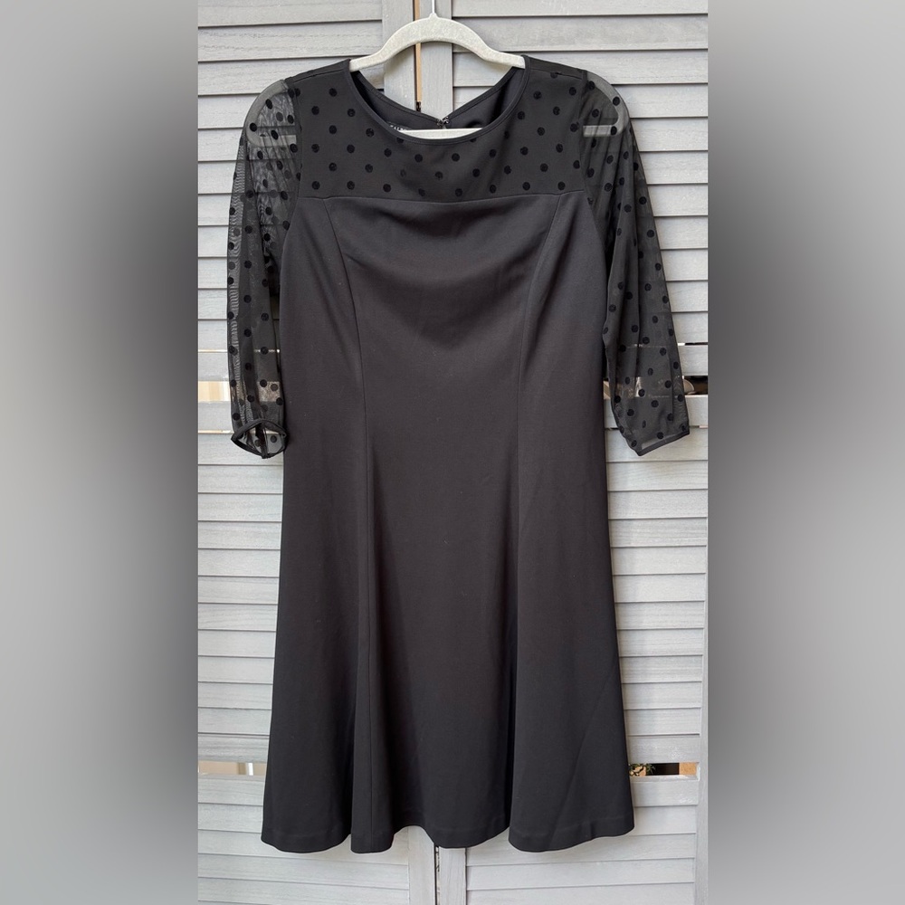 NWT Talbots Black Dress with Sheer Polka Dot Detail. 3/4 Sleeves. NWT. Size 10P - Picture 2 of 7